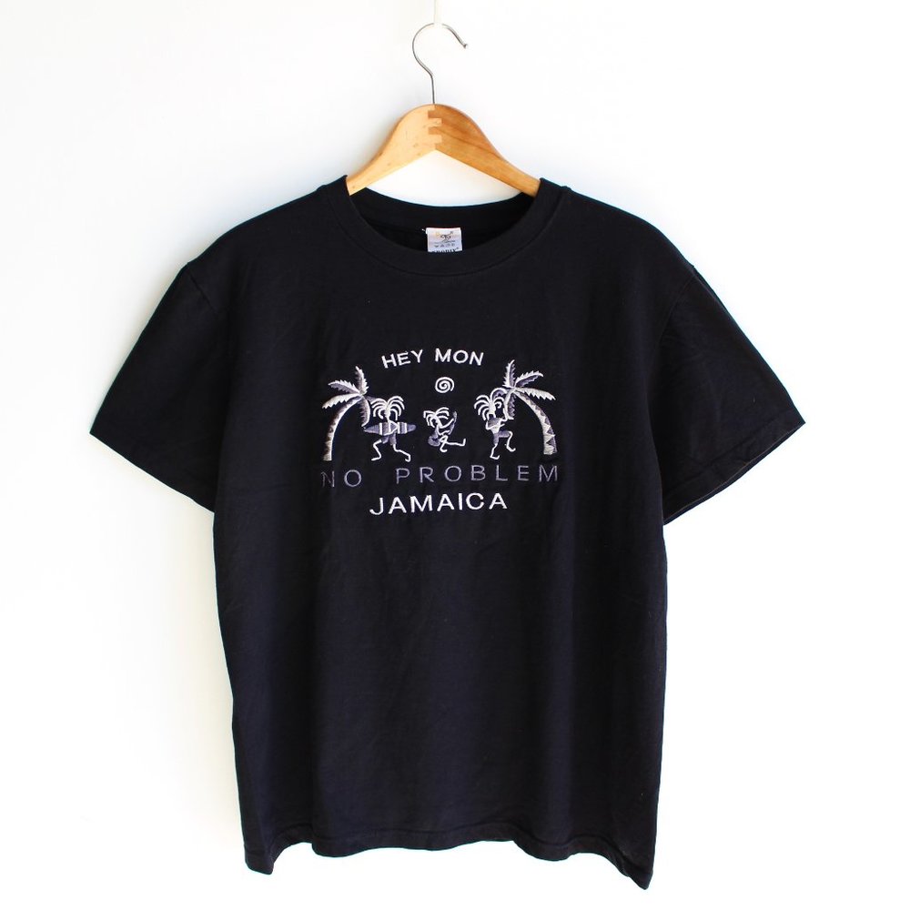 Vintage Jamaica Embroidered Black Crew Neck Tee